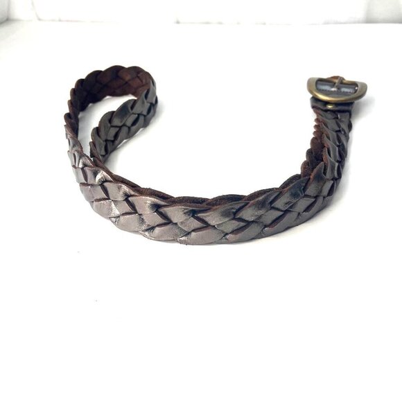 Leather Belt Metallic sheen Brass Buckle Vintage Braided 47\